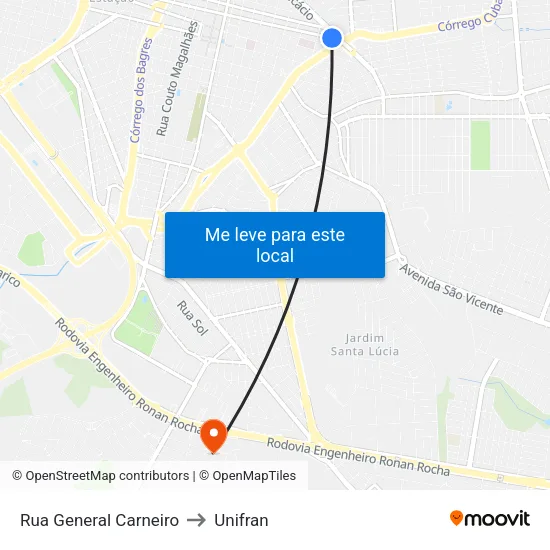 Rua General Carneiro to Unifran map