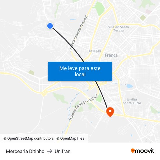 Mercearia Ditinho to Unifran map