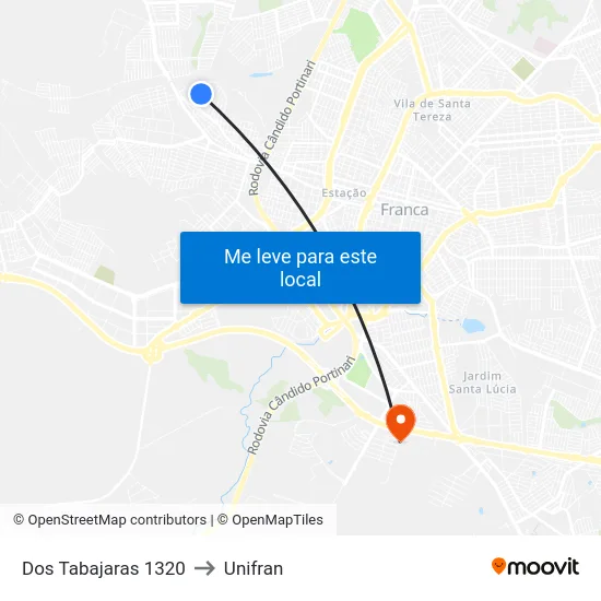 Dos Tabajaras 1320 to Unifran map