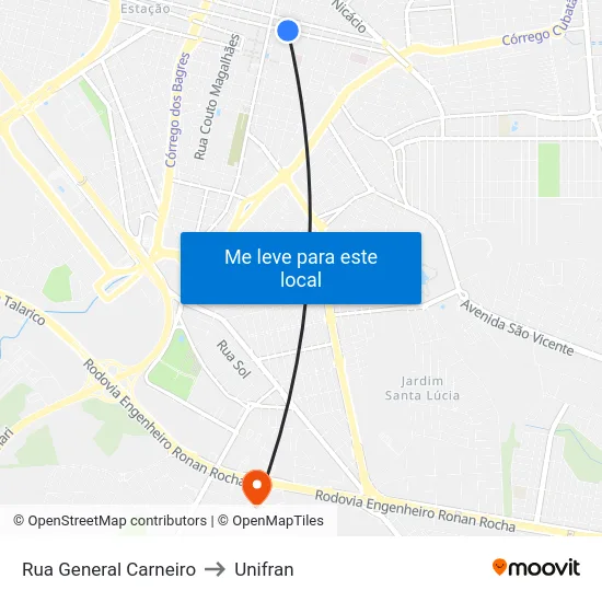 Rua General Carneiro to Unifran map