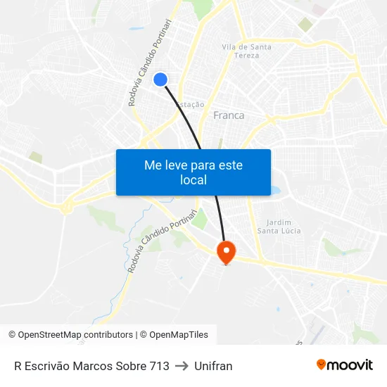 R Escrivão Marcos Sobre 713 to Unifran map