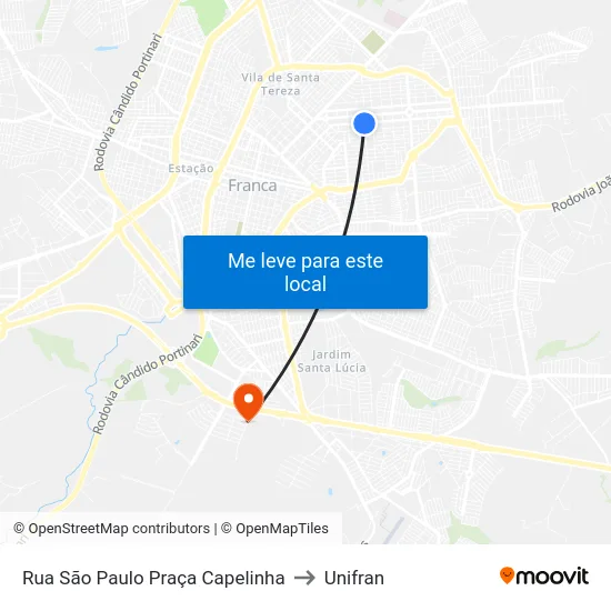 Rua São Paulo Praça Capelinha to Unifran map