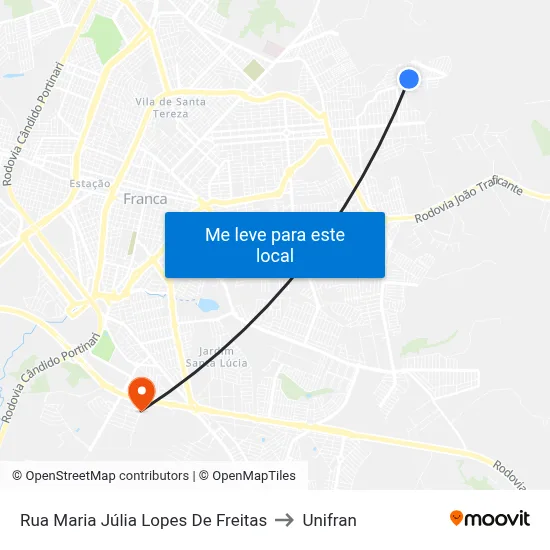 Rua Maria Júlia Lopes De Freitas to Unifran map