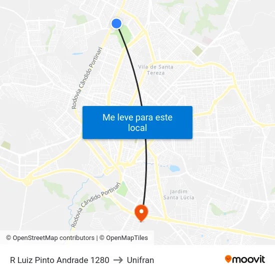R Luiz Pinto Andrade 1280 to Unifran map