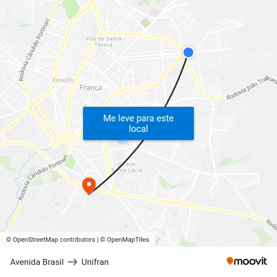 Avenida Brasil to Unifran map