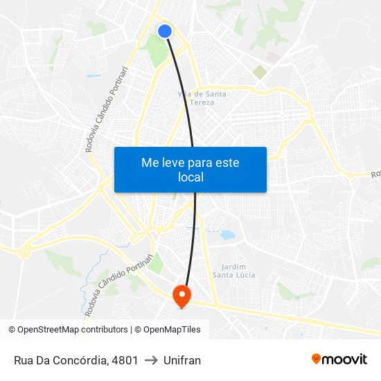 Rua Da Concórdia, 4801 to Unifran map