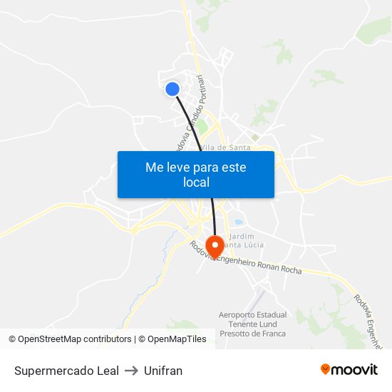 Supermercado Leal to Unifran map