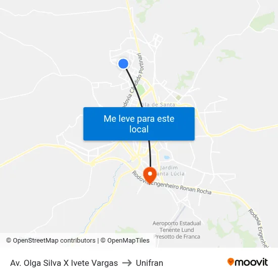 Av. Olga Silva X Ivete Vargas to Unifran map