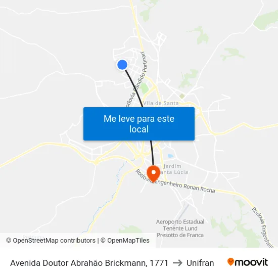 Avenida Doutor Abrahão Brickmann, 1771 to Unifran map