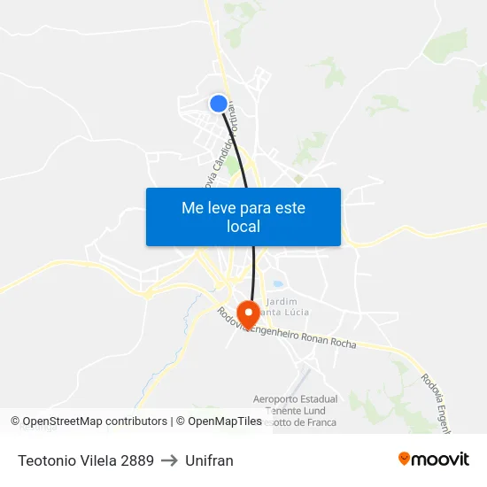 Teotonio Vilela 2889 to Unifran map