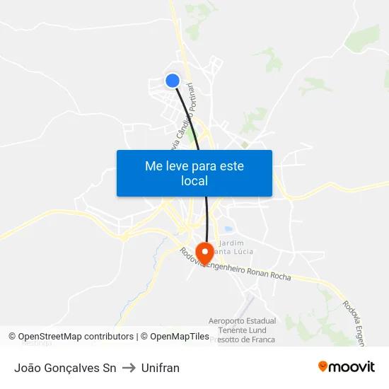 João Gonçalves Sn to Unifran map