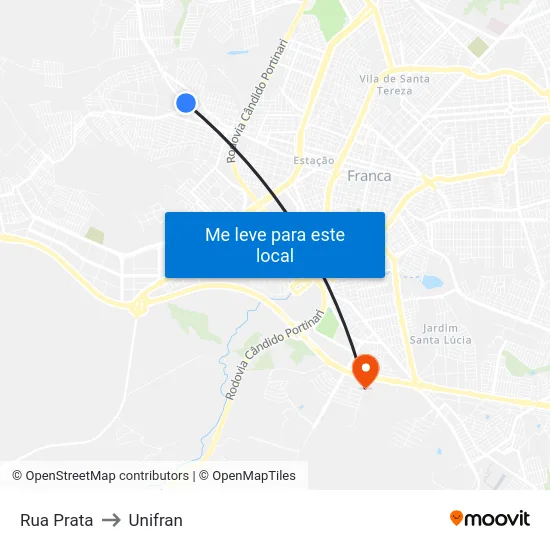 Rua Prata to Unifran map
