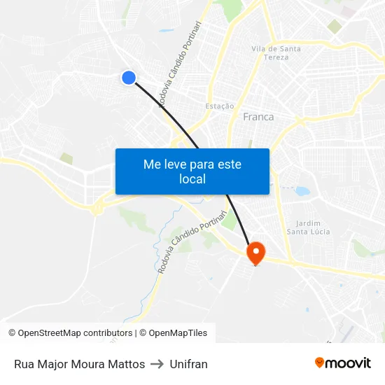 Rua Major Moura Mattos to Unifran map
