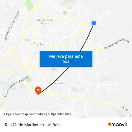 Rua Mario Martins to Unifran map
