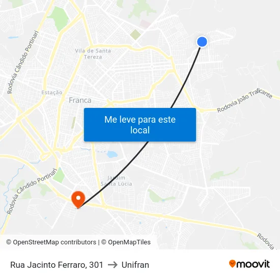 Rua Jacinto Ferraro, 301 to Unifran map