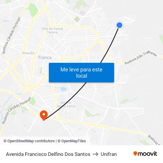 Avenida Francisco Delfino Dos Santos to Unifran map