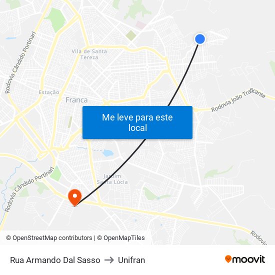 Rua Armando Dal Sasso to Unifran map
