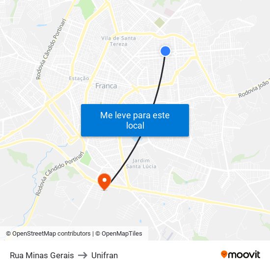 Rua Minas Gerais to Unifran map