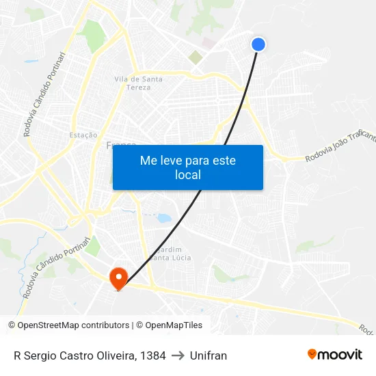 R Sergio Castro Oliveira, 1384 to Unifran map