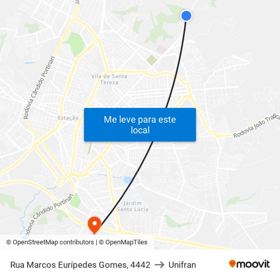 Rua Marcos Eurípedes Gomes, 4442 to Unifran map