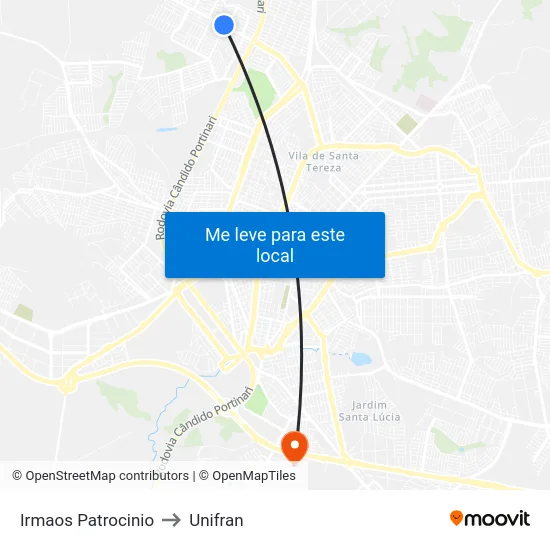 Irmaos Patrocinio to Unifran map
