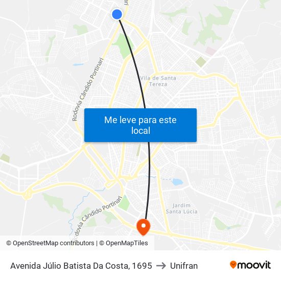 Avenida Júlio Batista Da Costa, 1695 to Unifran map