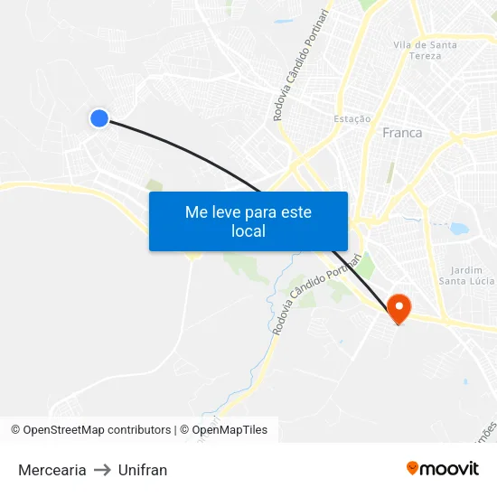 Mercearia to Unifran map