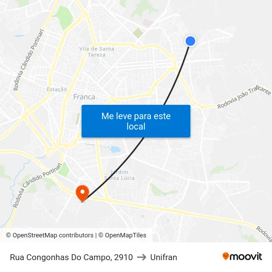 Rua Congonhas Do Campo, 2910 to Unifran map