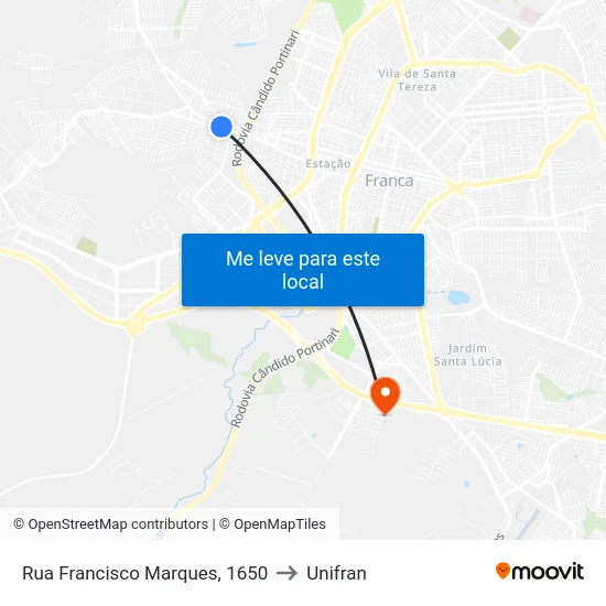 Rua Francisco Marques, 1650 to Unifran map