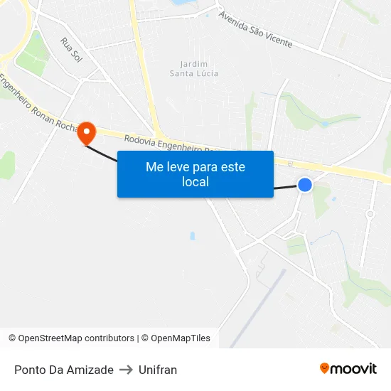 Ponto Da Amizade to Unifran map