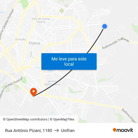 Rua Antônio Pizani, 1180 to Unifran map