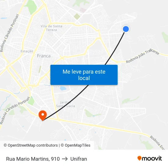 Rua Mario Martins, 910 to Unifran map