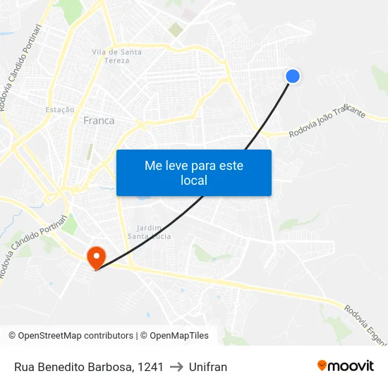 Rua Benedito Barbosa, 1241 to Unifran map