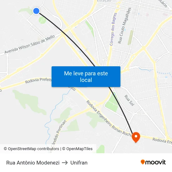 Rua Antônio Modenezi to Unifran map