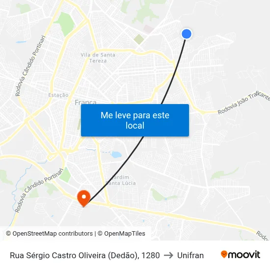Rua Sérgio Castro Oliveira (Dedão), 1280 to Unifran map