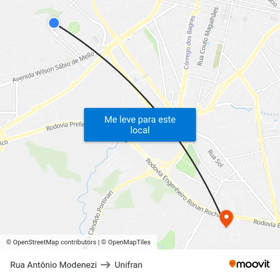 Rua Antônio Modenezi to Unifran map