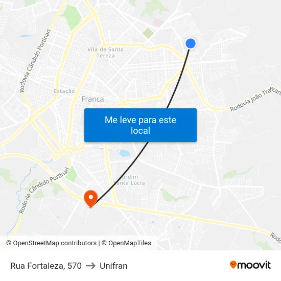 Rua Fortaleza, 570 to Unifran map