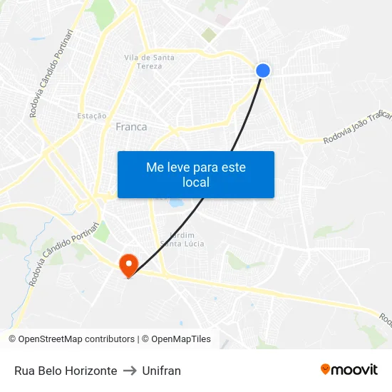 Rua Belo Horizonte to Unifran map