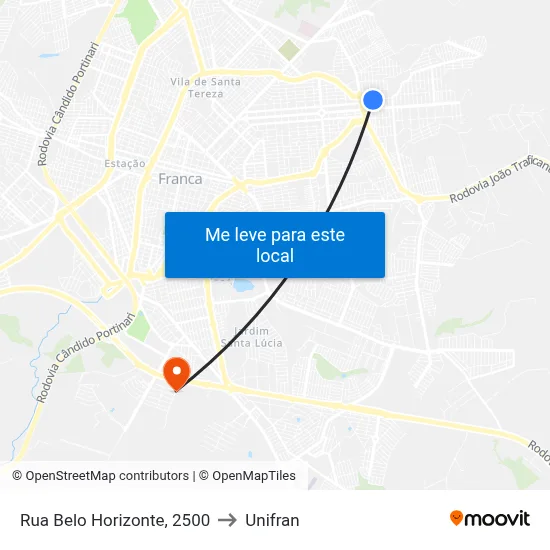 Rua Belo Horizonte, 2500 to Unifran map