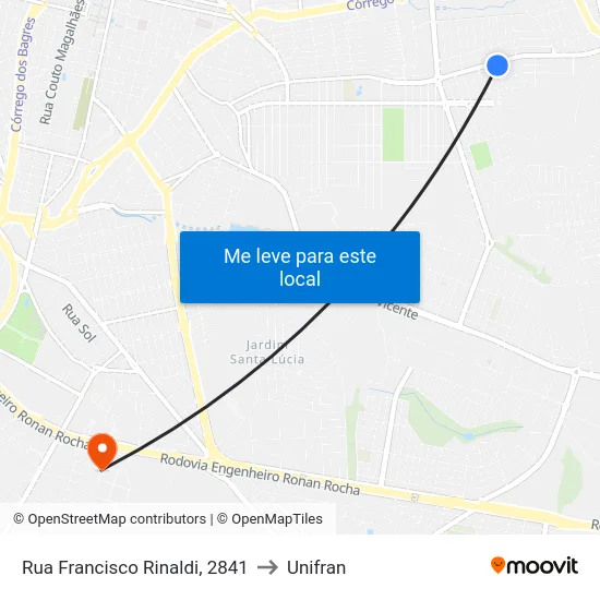 Rua Francisco Rinaldi, 2841 to Unifran map