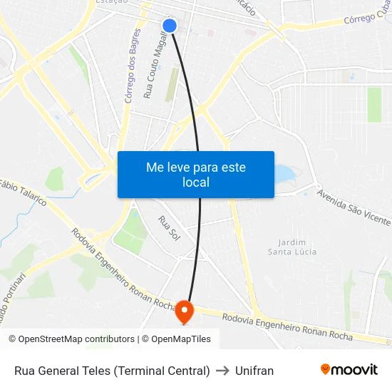 Rua General Teles (Terminal Central) to Unifran map