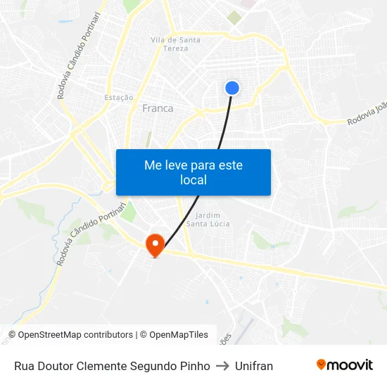 Rua Doutor Clemente Segundo Pinho to Unifran map