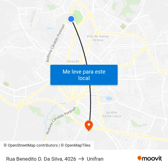 Rua Benedito D. Da Silva, 4026 to Unifran map