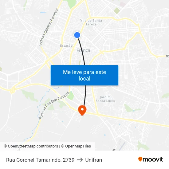 Rua Coronel Tamarindo, 2739 to Unifran map