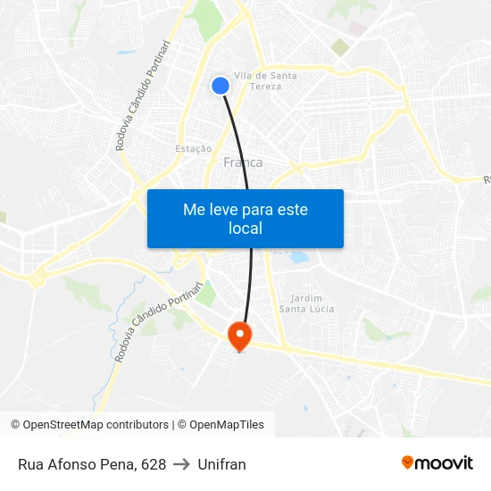 Rua Afonso Pena, 628 to Unifran map