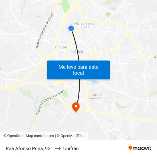 Rua Afonso Pena, 921 to Unifran map