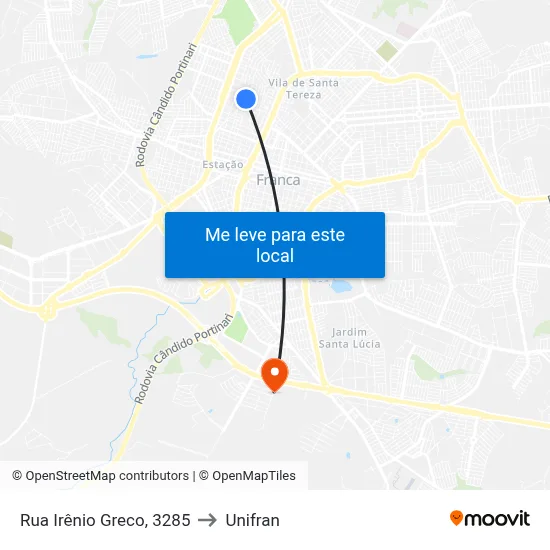 Rua Irênio Greco, 3285 to Unifran map