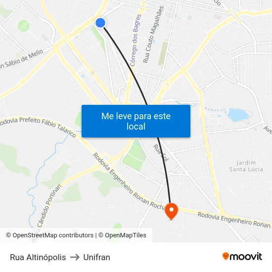 Rua Altinópolis to Unifran map