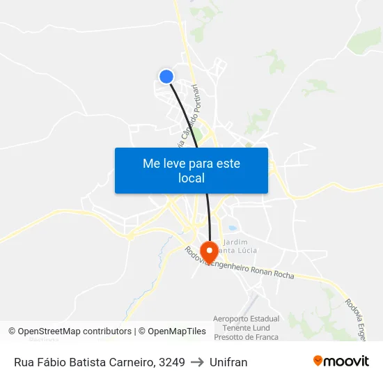 Rua Fábio Batista Carneiro, 3249 to Unifran map