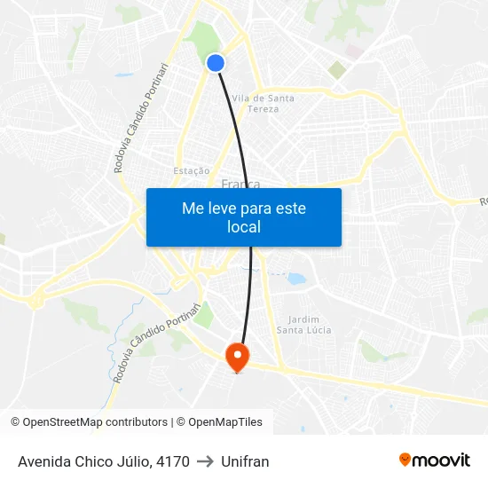 Avenida Chico Júlio, 4170 to Unifran map